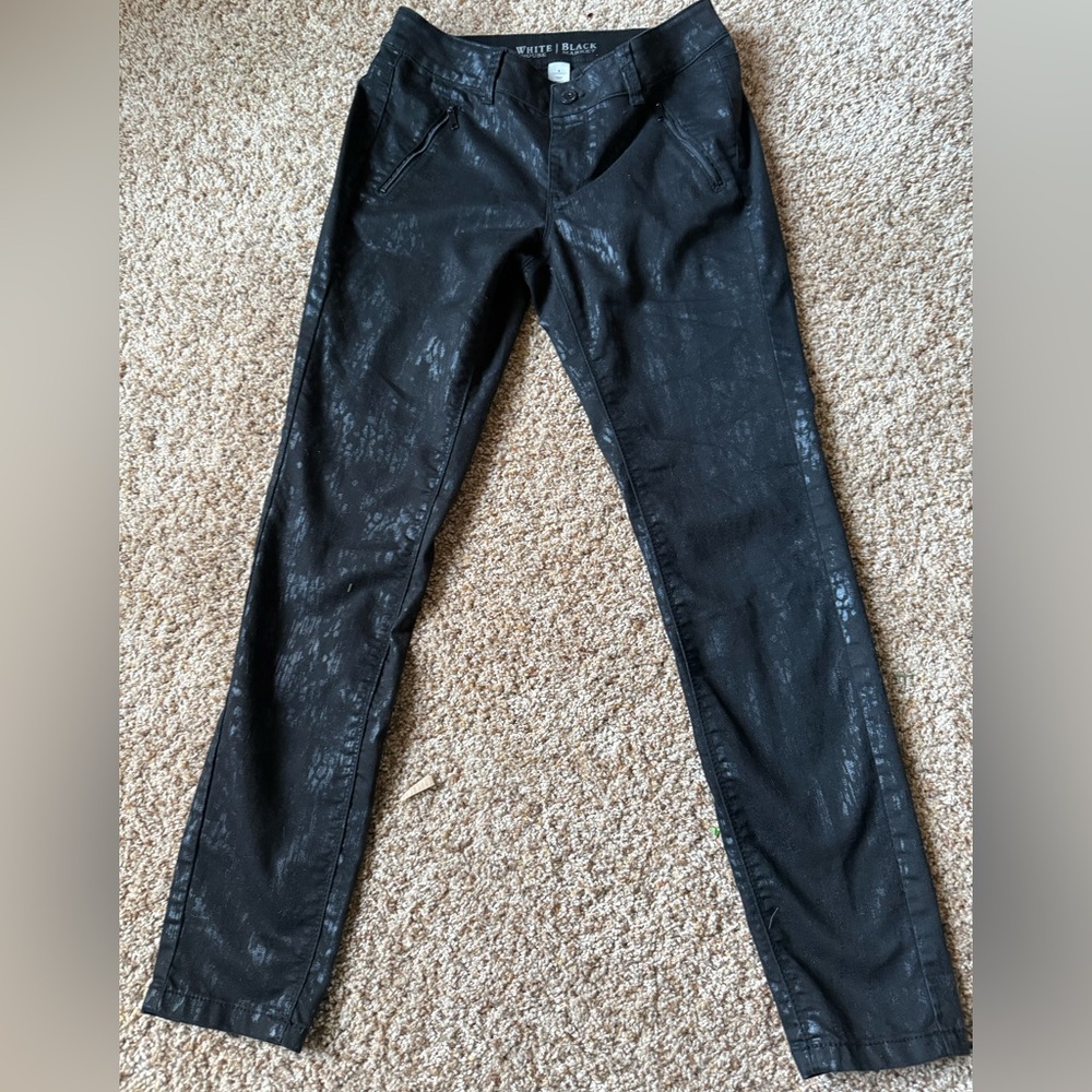 WHBM Foil Print Jeans with Front Zipper Pockets, Size 4